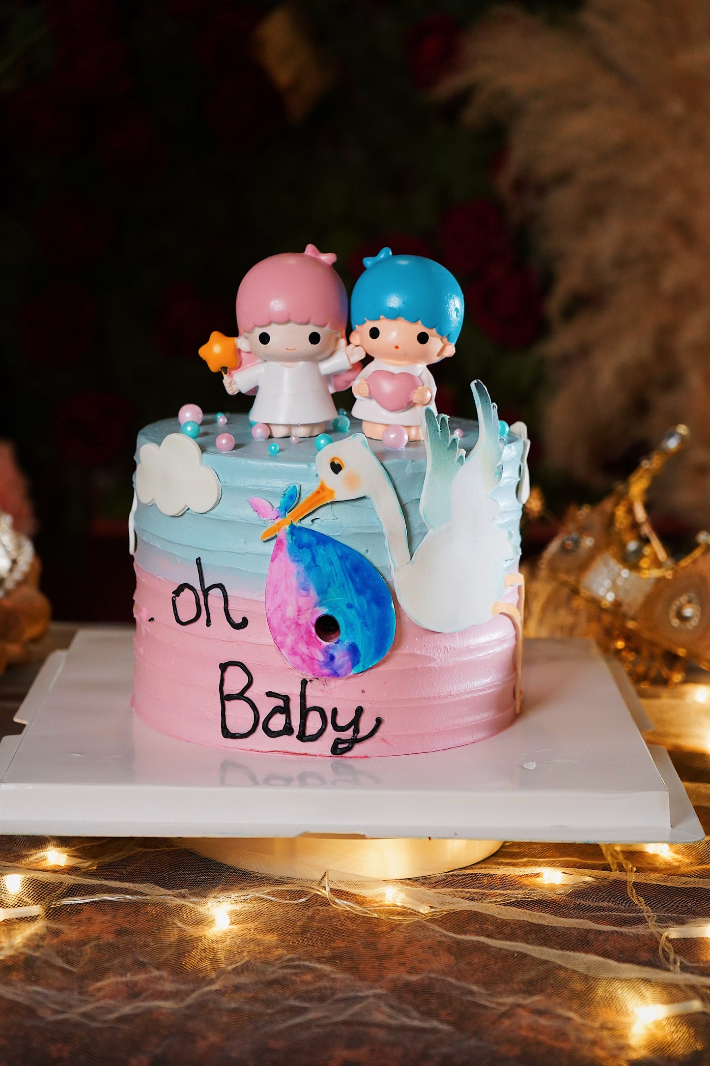 Little Twin Stars Viral Blow Gender Reveal Cake