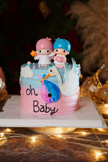 Little Twin Stars Viral Blow Gender Reveal Cake