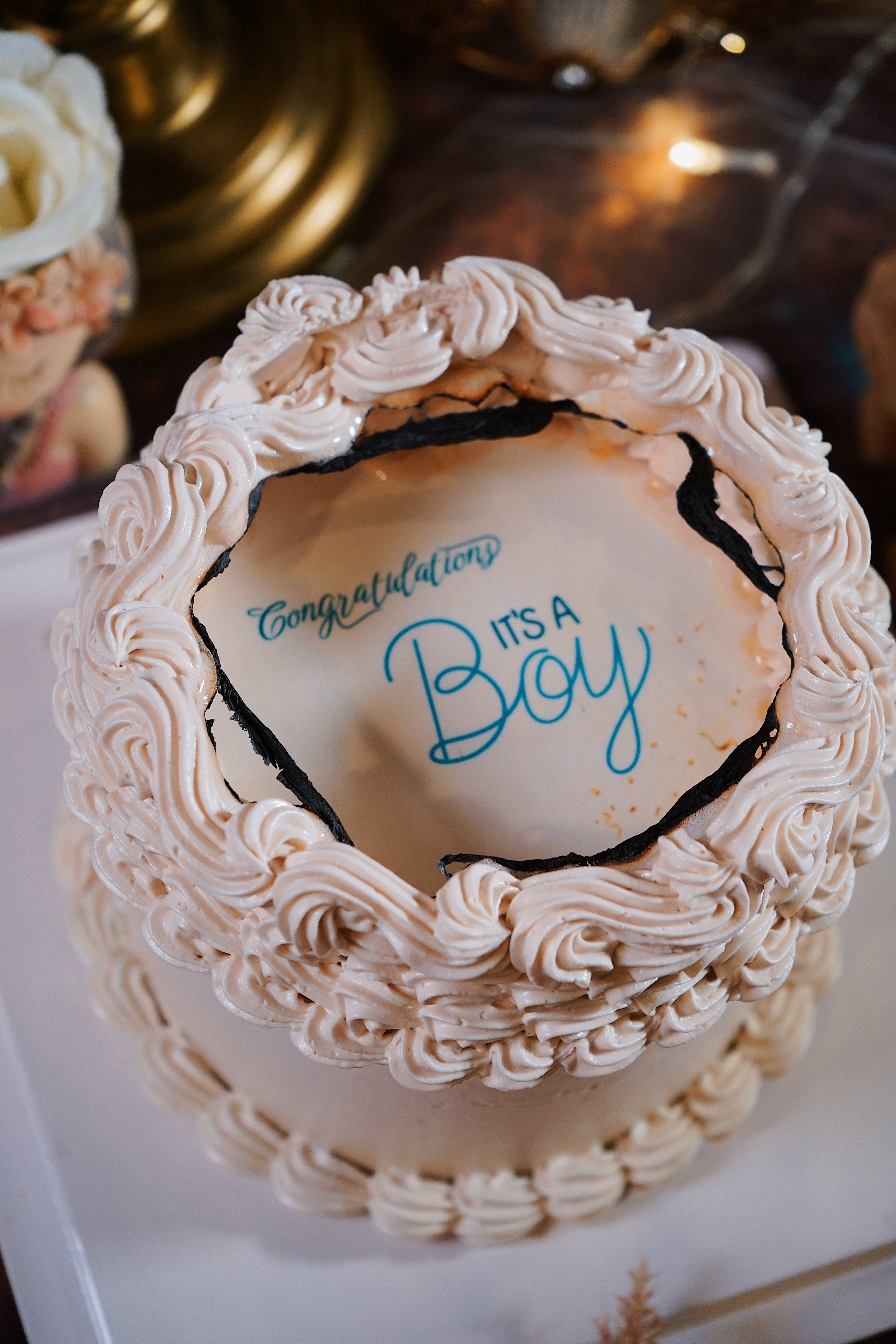 Gender Reveal Burnaway Cake