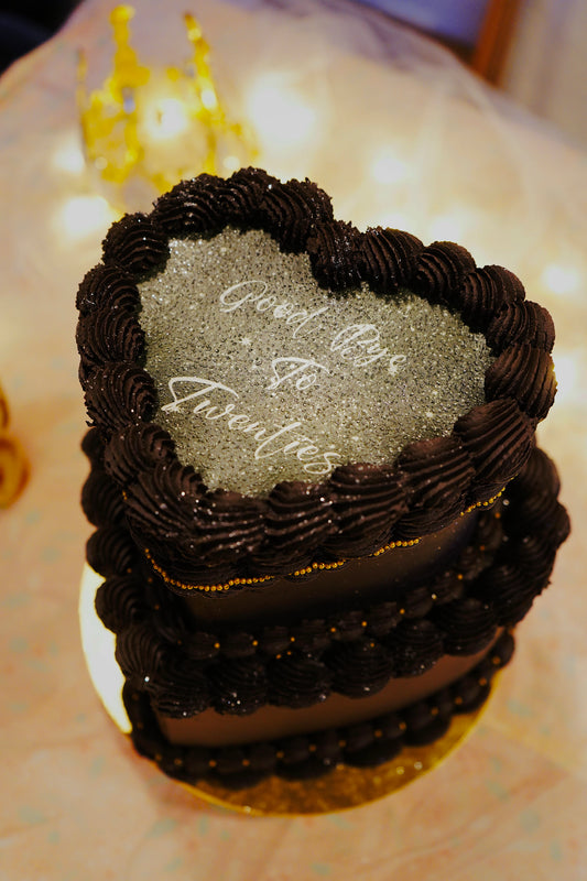 Black & Gold Glitter Heart Burn Away Cake