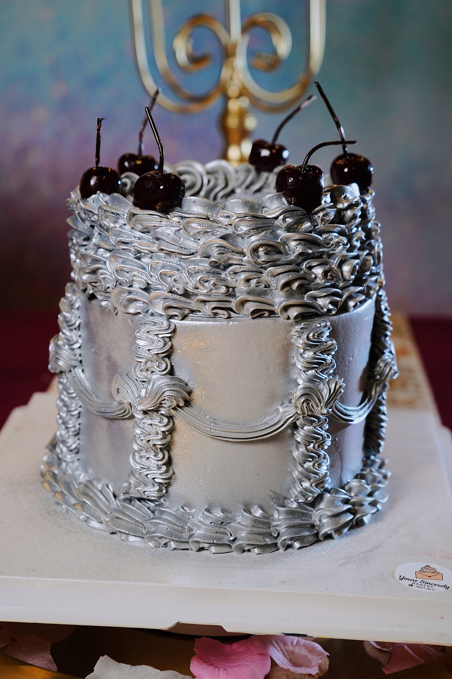 Vintage Silver Cherry Flame Cake