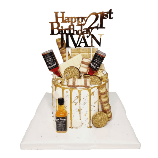 Alcohol Liquor Gold Drip White Cake