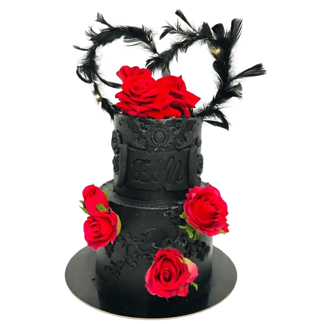 Black And Red Rose Gothic Two Tier Cake