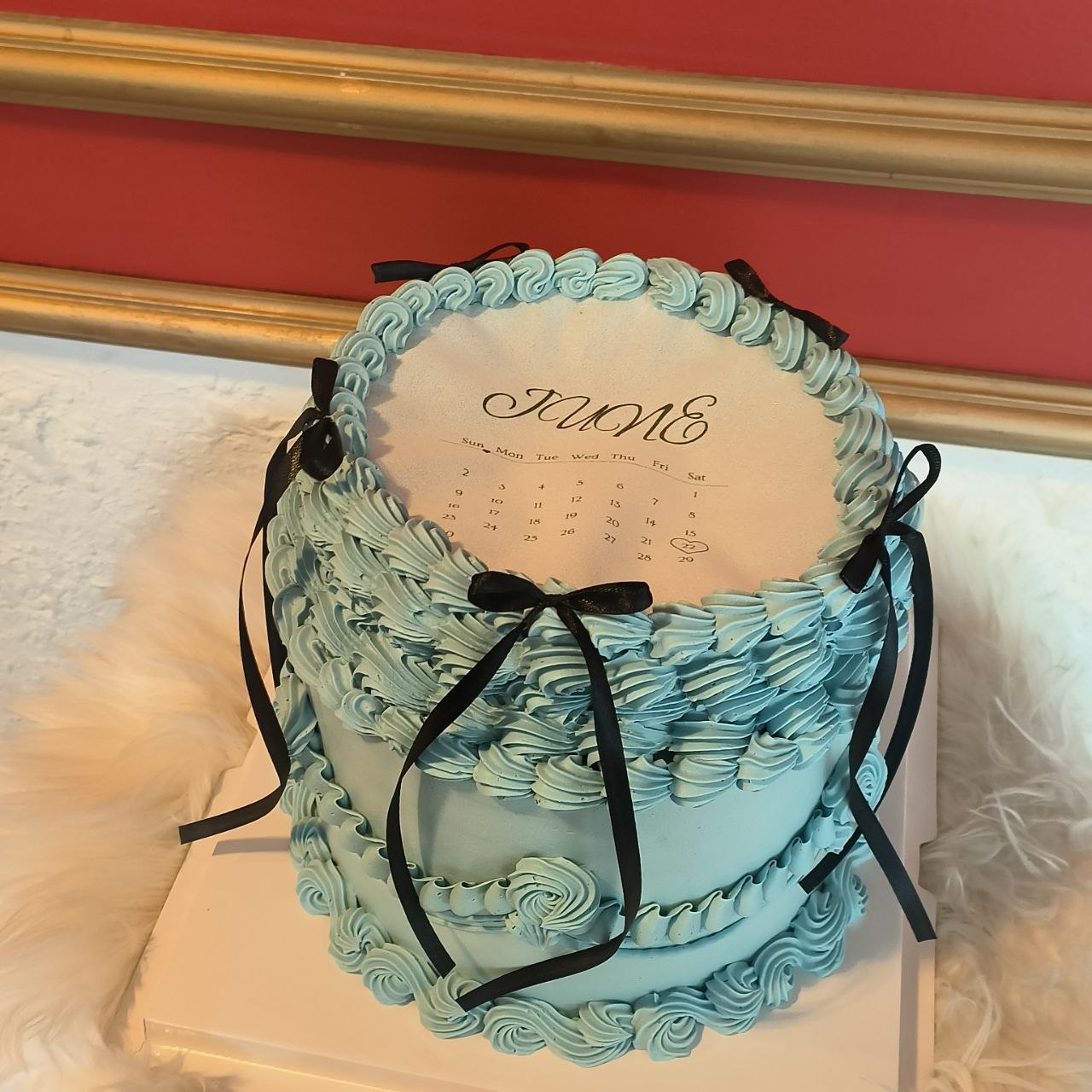 Blue And Black Burn Away Coquette Ribbon Cake