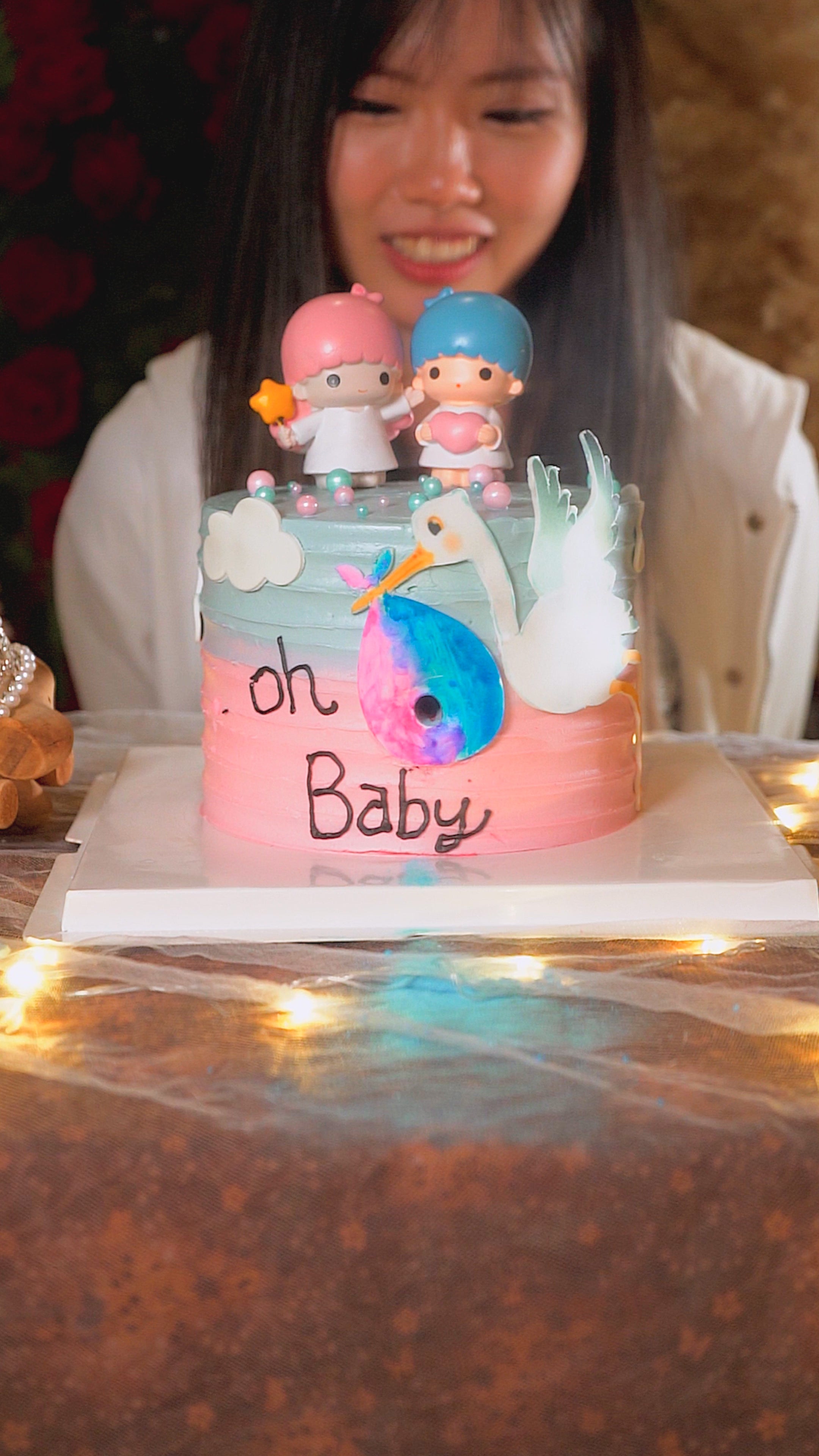 Little Twin Stars Viral Blow Gender Reveal Cake