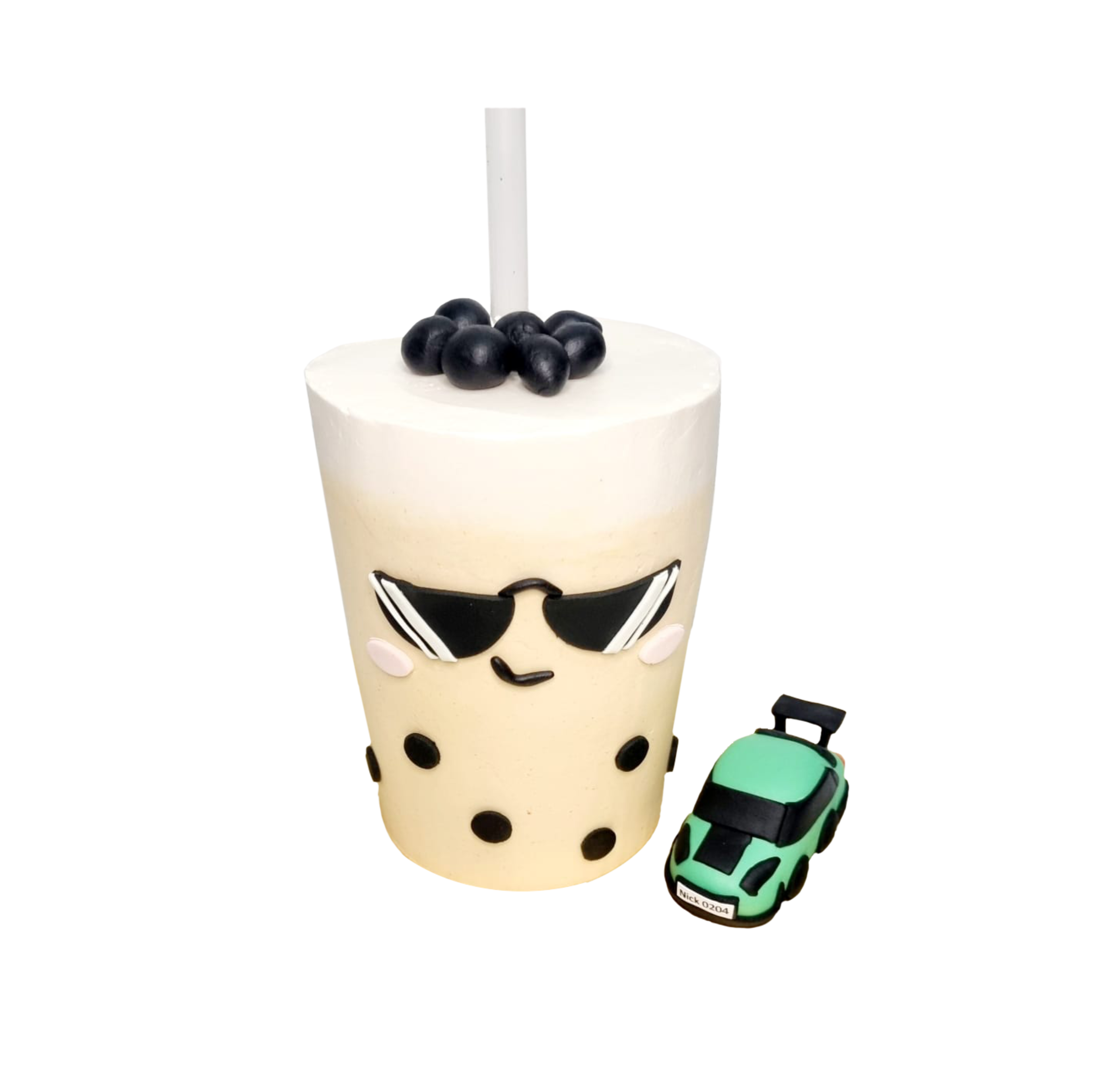 Drinkable Bubble Tea Cake with Green GTR Car