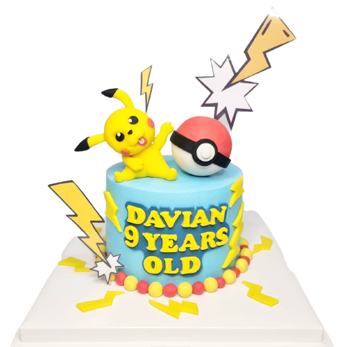 Pikachu Pokemon Themed Blue Cake