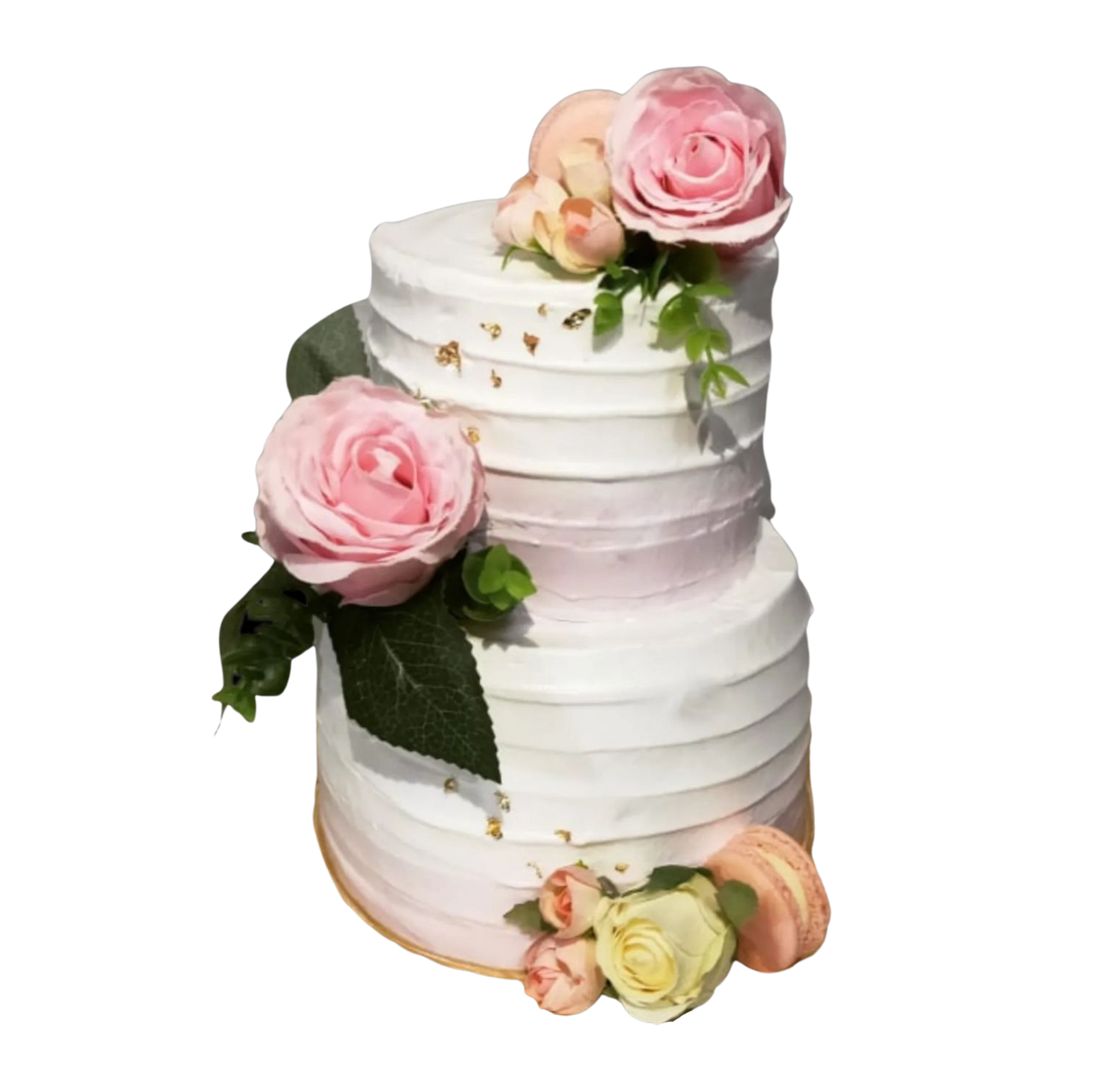 Rose Flower White Gold Blush Pink Two tier Cake