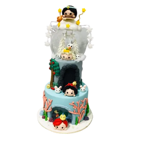 Tsum Tsum Frozen Elsa Aladdin Jasmine Snow White Little Mermaid Two Tier Cake