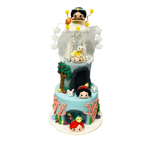 Tsum Tsum Frozen Elsa Aladdin Jasmine Snow White Little Mermaid Two Tier Cake